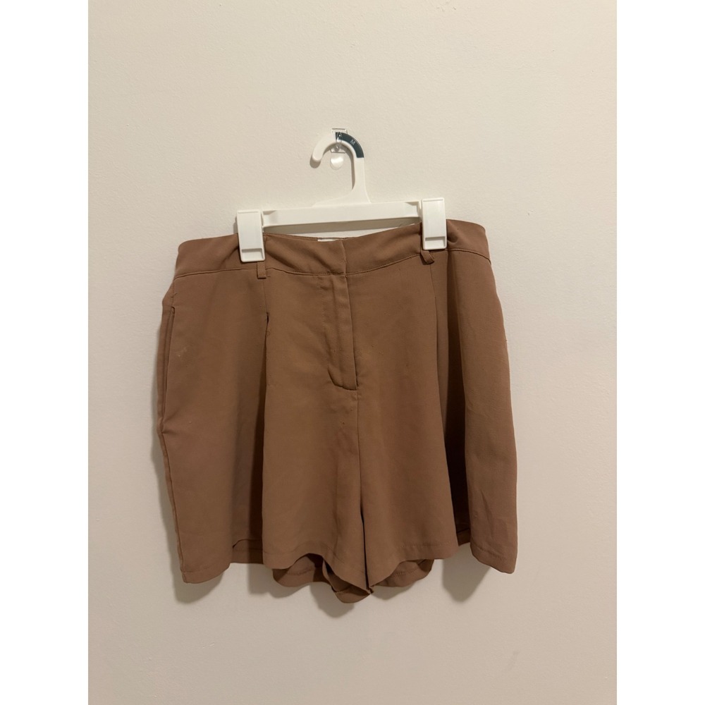 Blue Rain Womens Pleated High Waisted Dress Shorts Camel Brown Size L